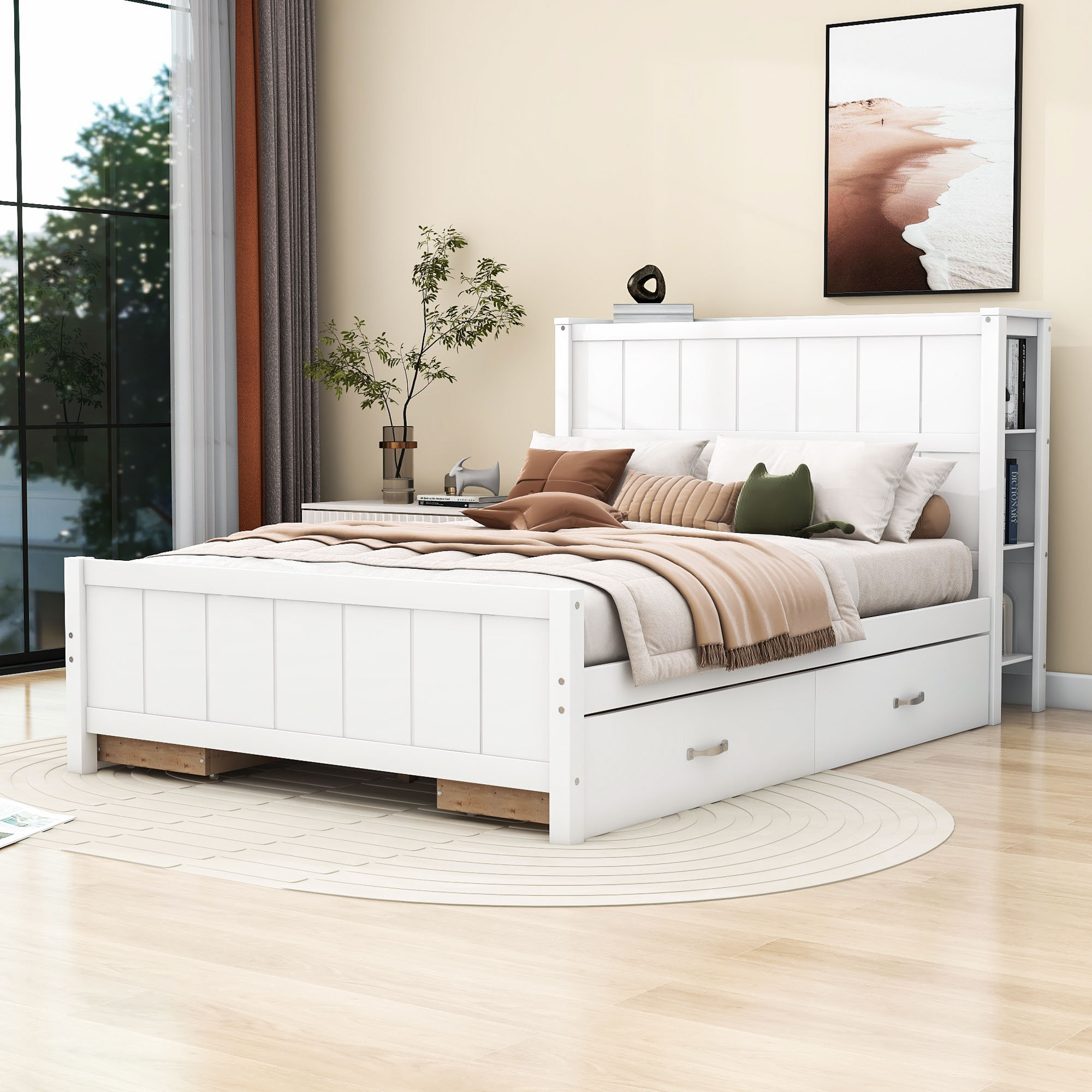 Hasena Full Size 4 Drawers Wooden Platform Bed Frame with Storage Red Barrel Studio Color White